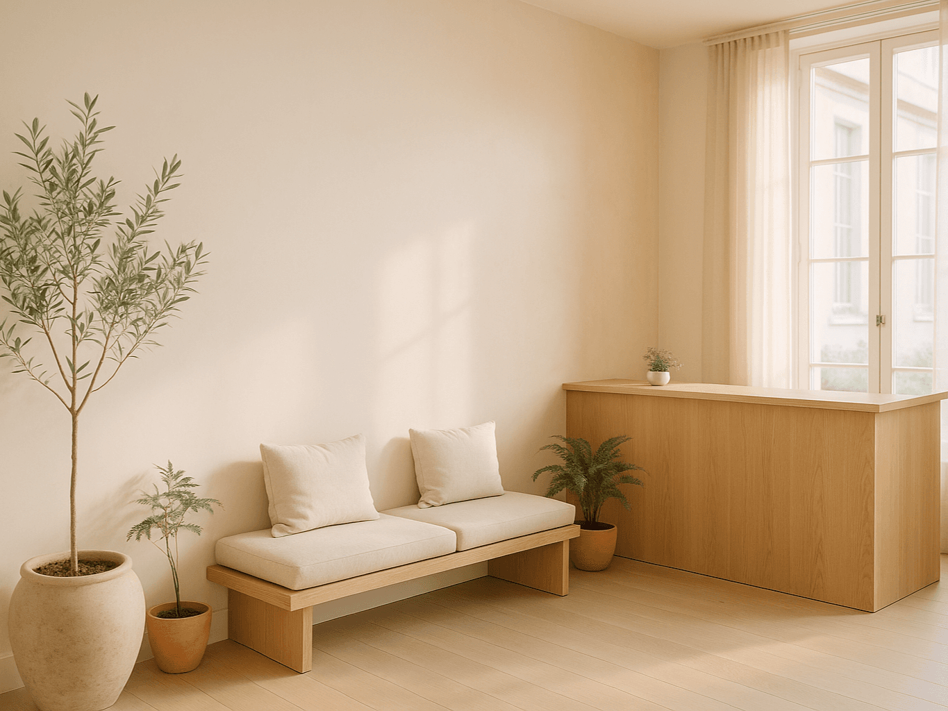 A quiet, sunlit waiting room